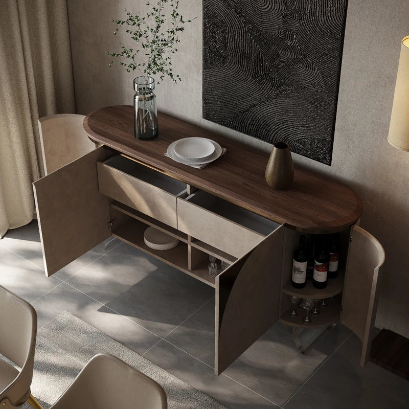 ウォールナット仕上げのPUレザーキャビネット - モダンでスタイリッシュな収納家具 fsu-5243