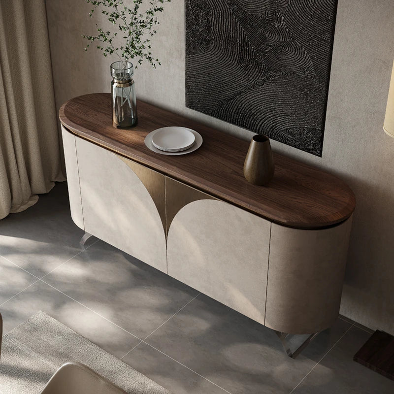 ウォールナット仕上げのPUレザーキャビネット - モダンでスタイリッシュな収納家具 fsu-5243