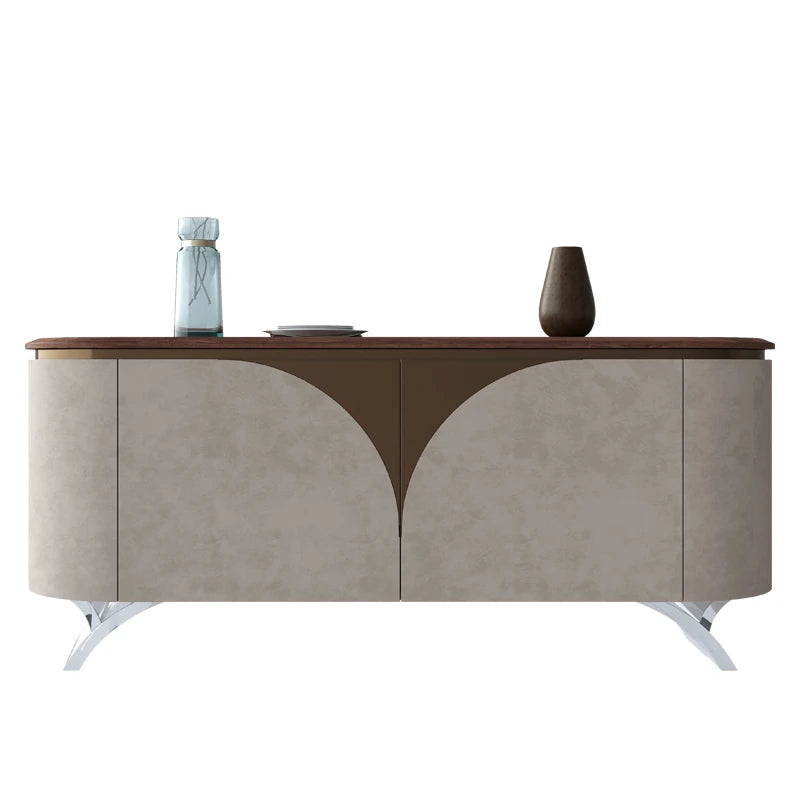 ウォールナット仕上げのPUレザーキャビネット - モダンでスタイリッシュな収納家具 fsu-5243