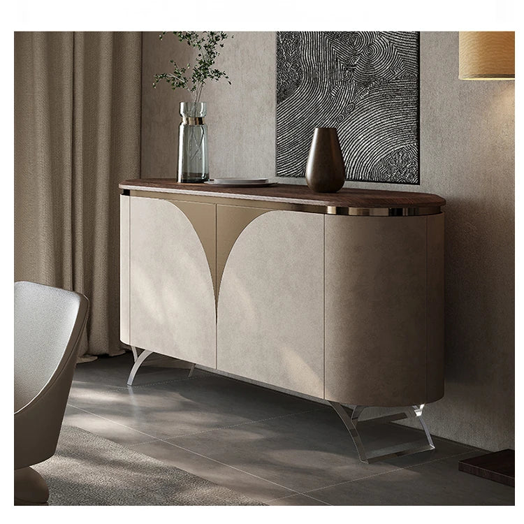 ウォールナット仕上げのPUレザーキャビネット - モダンでスタイリッシュな収納家具 fsu-5243