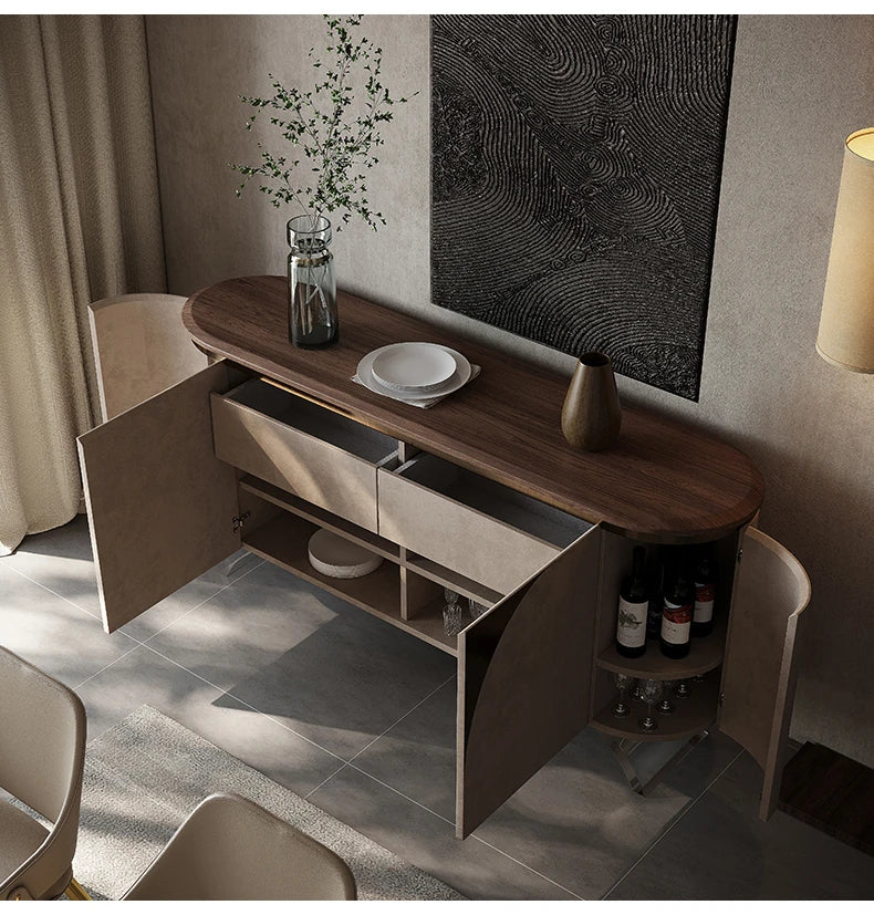 ウォールナット仕上げのPUレザーキャビネット - モダンでスタイリッシュな収納家具 fsu-5243