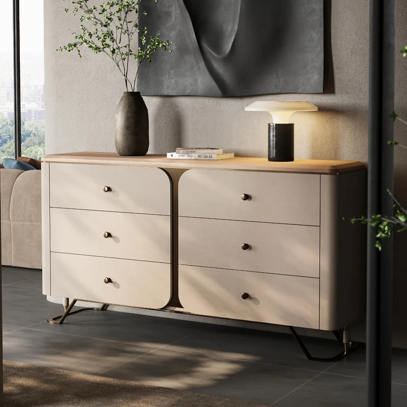 モダンデザインキャビネット PUレザー・アッシュ材・ウォールナット仕上げ - スタイリッシュな収納ソリューション fsu-5244