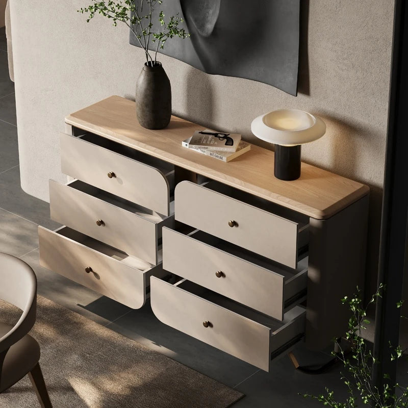 モダンデザインキャビネット PUレザー・アッシュ材・ウォールナット仕上げ - スタイリッシュな収納ソリューション fsu-5244