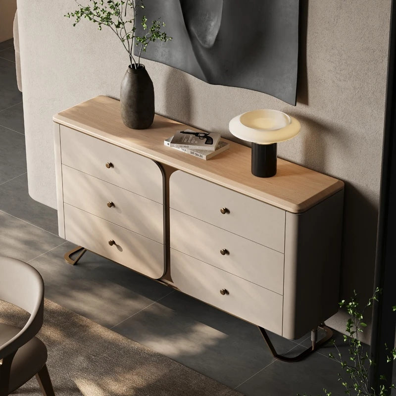 モダンデザインキャビネット PUレザー・アッシュ材・ウォールナット仕上げ - スタイリッシュな収納ソリューション fsu-5244