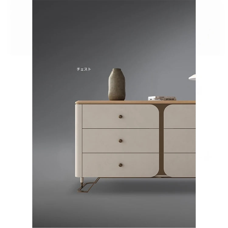 モダンデザインキャビネット PUレザー・アッシュ材・ウォールナット仕上げ - スタイリッシュな収納ソリューション fsu-5244