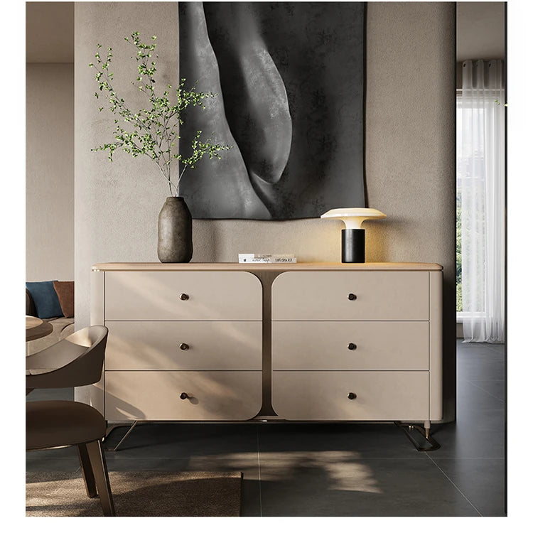 モダンデザインキャビネット PUレザー・アッシュ材・ウォールナット仕上げ - スタイリッシュな収納ソリューション fsu-5244