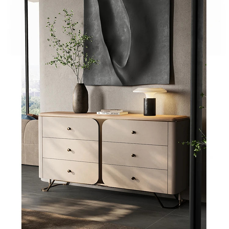 モダンデザインキャビネット PUレザー・アッシュ材・ウォールナット仕上げ - スタイリッシュな収納ソリューション fsu-5244