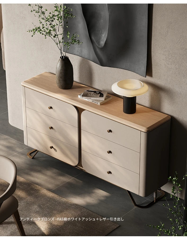 モダンデザインキャビネット PUレザー・アッシュ材・ウォールナット仕上げ - スタイリッシュな収納ソリューション fsu-5244