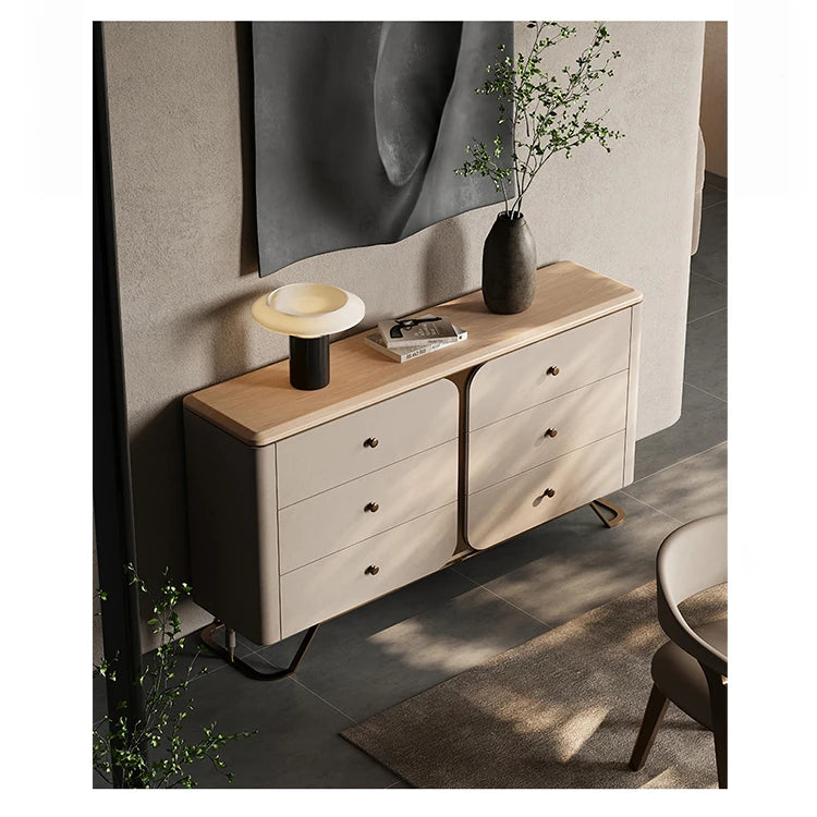 モダンデザインキャビネット PUレザー・アッシュ材・ウォールナット仕上げ - スタイリッシュな収納ソリューション fsu-5244