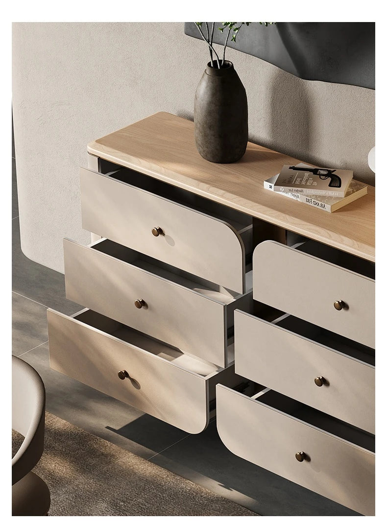 モダンデザインキャビネット PUレザー・アッシュ材・ウォールナット仕上げ - スタイリッシュな収納ソリューション fsu-5244