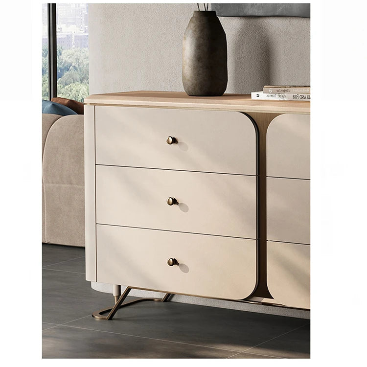 モダンデザインキャビネット PUレザー・アッシュ材・ウォールナット仕上げ - スタイリッシュな収納ソリューション fsu-5244