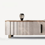 PUレザー&ウォールナット製 おしゃれなテレビ台 | ステンレス脚付きデザインでインテリアを格上げ fsu-5245