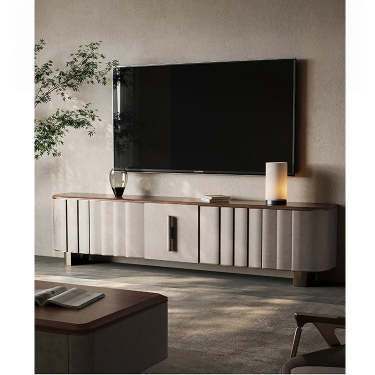 PUレザー&ウォールナット製 おしゃれなテレビ台 | ステンレス脚付きデザインでインテリアを格上げ fsu-5245