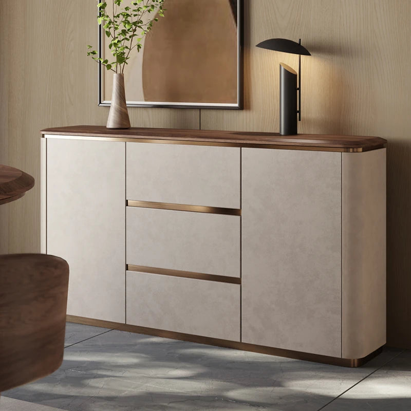 ウォールナット天板付きPUレザーキャビネット - シックな収納家具でスタイリッシュなインテリアを演出! fsu-5246