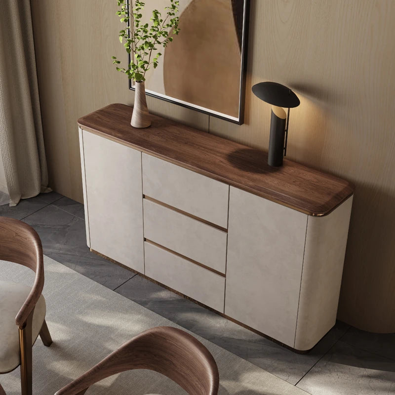 ウォールナット天板付きPUレザーキャビネット - シックな収納家具でスタイリッシュなインテリアを演出! fsu-5246