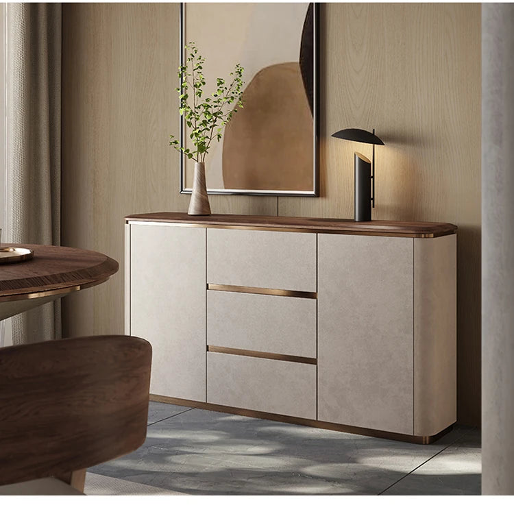 ウォールナット天板付きPUレザーキャビネット - シックな収納家具でスタイリッシュなインテリアを演出! fsu-5246