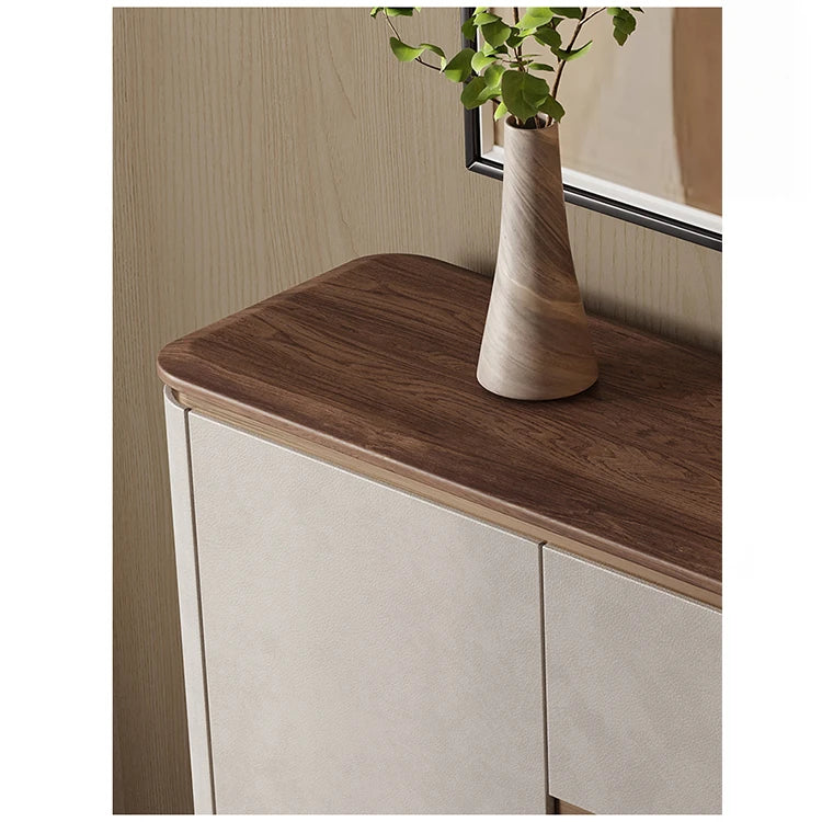 ウォールナット天板付きPUレザーキャビネット - シックな収納家具でスタイリッシュなインテリアを演出! fsu-5246