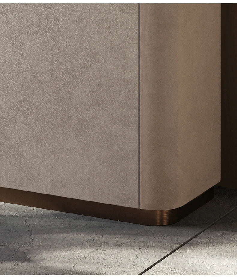 ウォールナット天板付きPUレザーキャビネット - シックな収納家具でスタイリッシュなインテリアを演出! fsu-5246