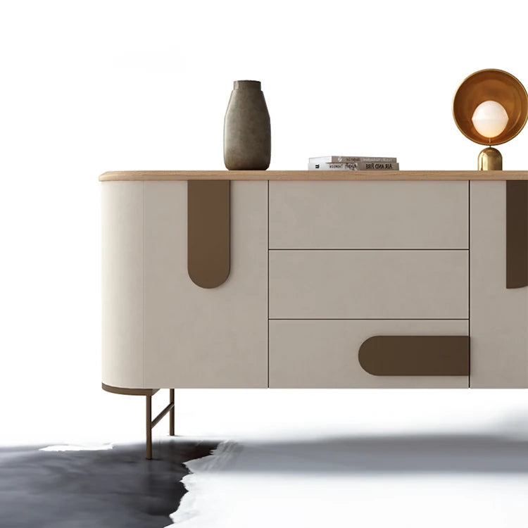 エレガントなPUレザーとアッシュ材のキャビネット - モダンな収納ソリューション fsu-5247