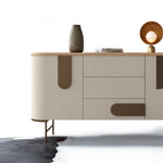 エレガントなPUレザーとアッシュ材のキャビネット - モダンな収納ソリューション fsu-5247