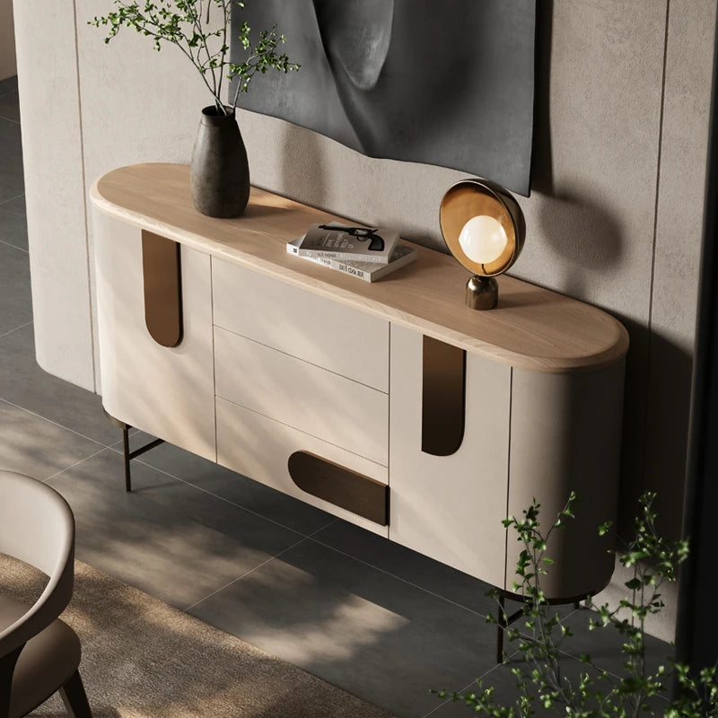 エレガントなPUレザーとアッシュ材のキャビネット - モダンな収納ソリューション fsu-5247