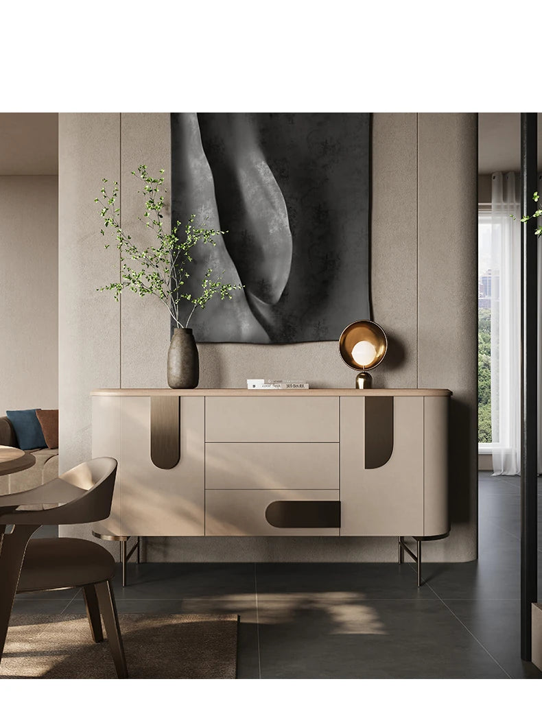 エレガントなPUレザーとアッシュ材のキャビネット - モダンな収納ソリューション fsu-5247