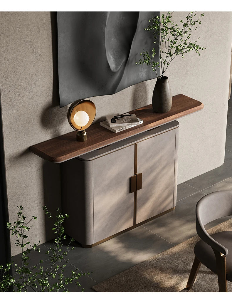 PUレザー&ウォールナットキャビネット - モダンで洗練された収納ソリューション fsu-5248