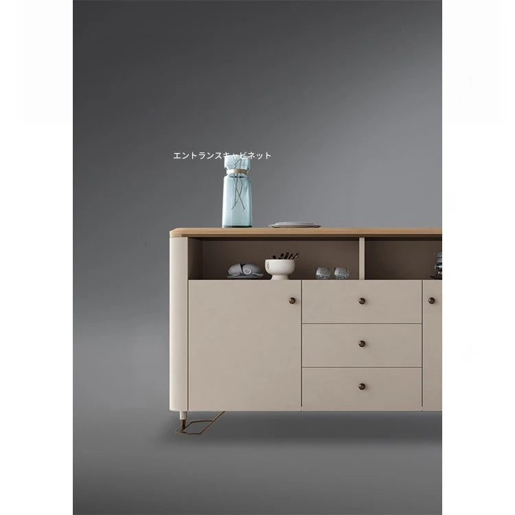 PUレザーとアッシュ材を使用したスタイリッシュなキャビネット - モダンデザインで収納力抜群! fsu-5249