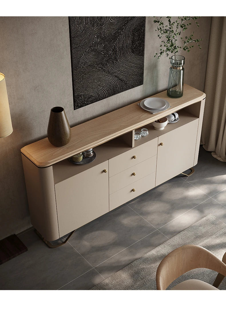 PUレザーとアッシュ材を使用したスタイリッシュなキャビネット - モダンデザインで収納力抜群! fsu-5249