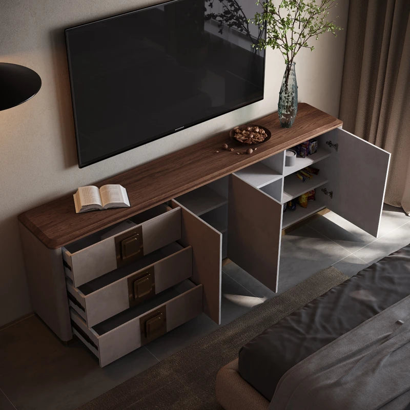 PUレザーとウォールナットの高級テレビ台 - スタイリッシュで機能的なリビングの必需品 fsu-5250