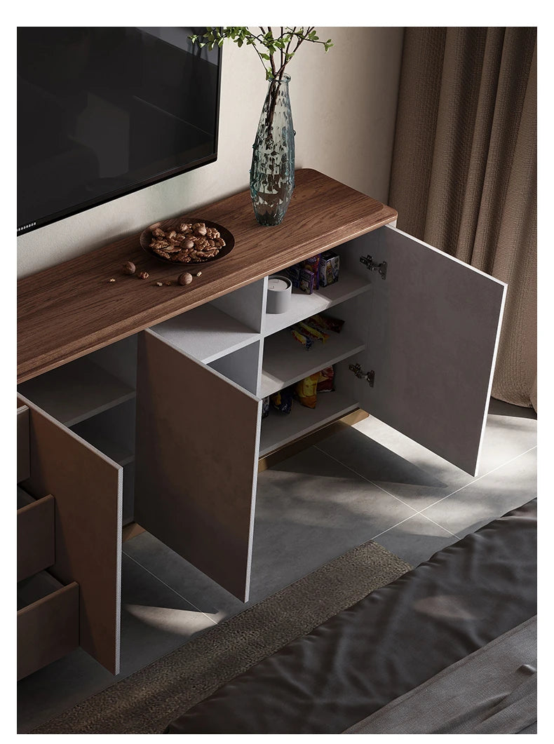 PUレザーとウォールナットの高級テレビ台 - スタイリッシュで機能的なリビングの必需品 fsu-5250