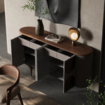 モダンPUレザーキャビネット - ウォールナット仕上げ、洗練されたデザインで収納力抜群! fsu-5251