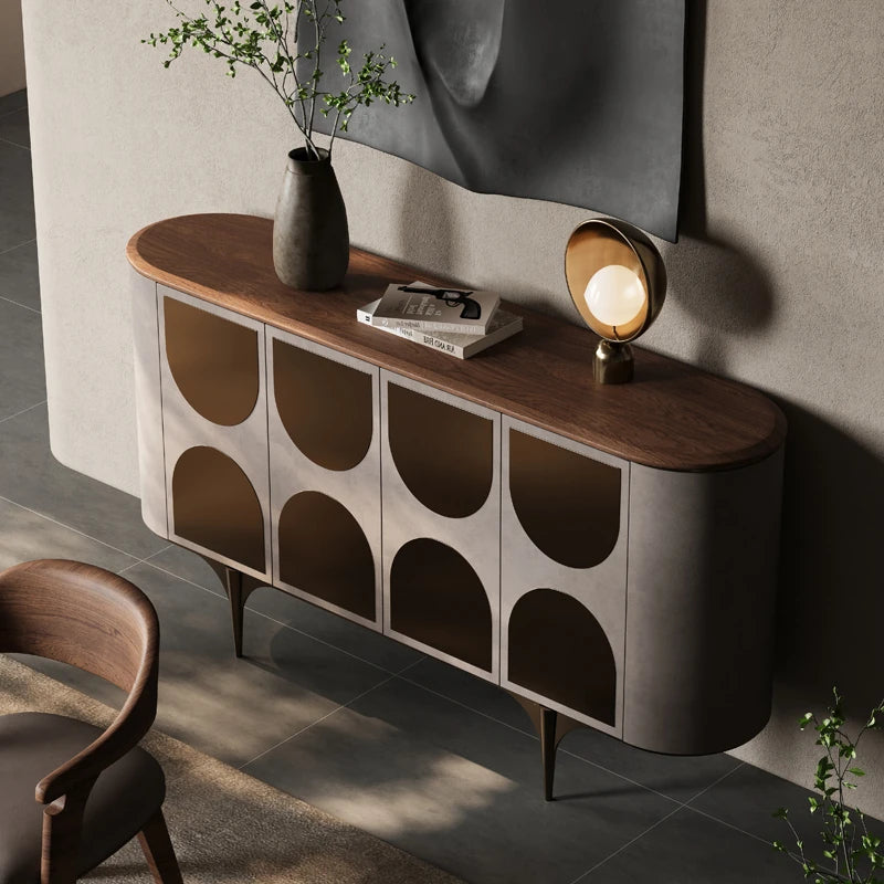 モダンPUレザーキャビネット - ウォールナット仕上げ、洗練されたデザインで収納力抜群! fsu-5251