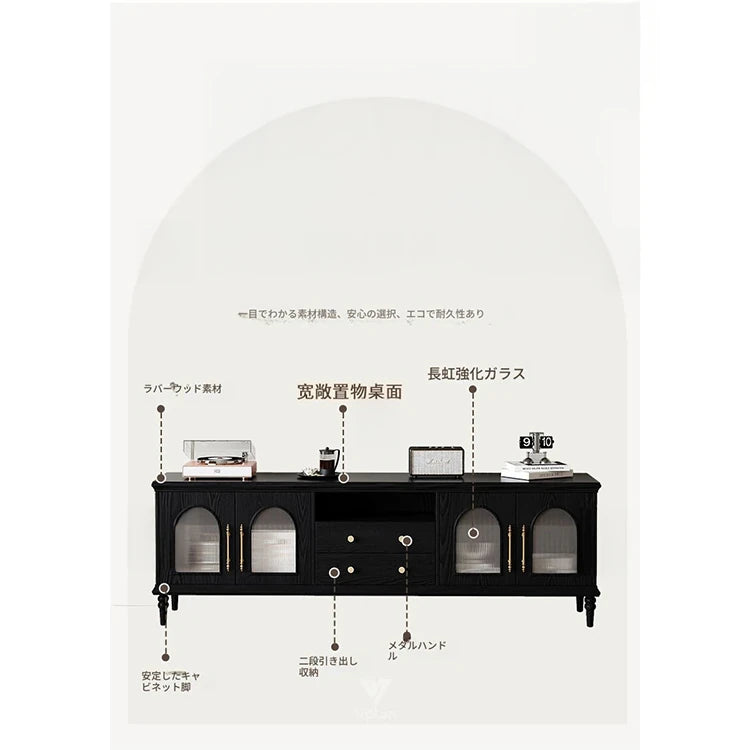 スタイリッシュな多層板製キャビネット - 強化ガラス扉で美しさを引き立てる収納家具 fvp-4589