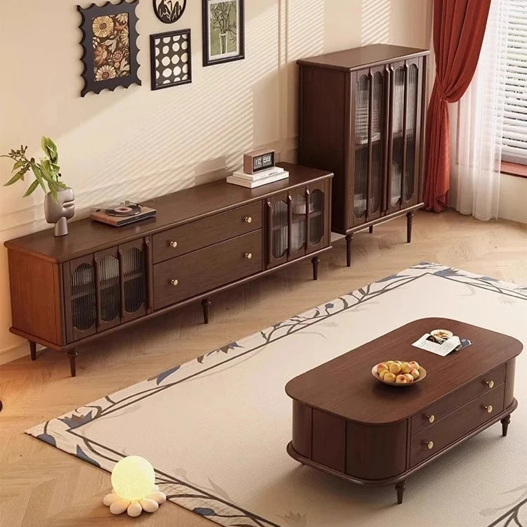 オシャレな多層板と強化ガラス製キャビネット - リビング収納に最適なデザイン家具 fvp-4592