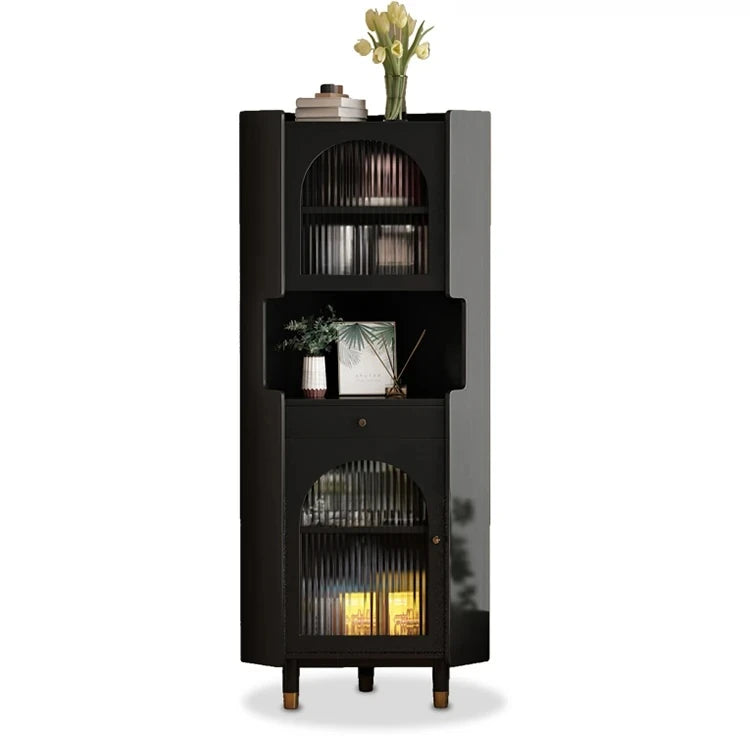 オーク材のスタイリッシュキャビネット|ガラス扉と銅パーツでおしゃれな収納空間を演出|シンプル&モダンデザイン fvp-4594