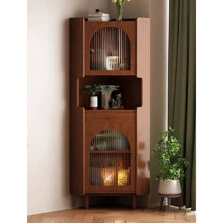 オーク材のスタイリッシュキャビネット|ガラス扉と銅パーツでおしゃれな収納空間を演出|シンプル&モダンデザイン fvp-4594