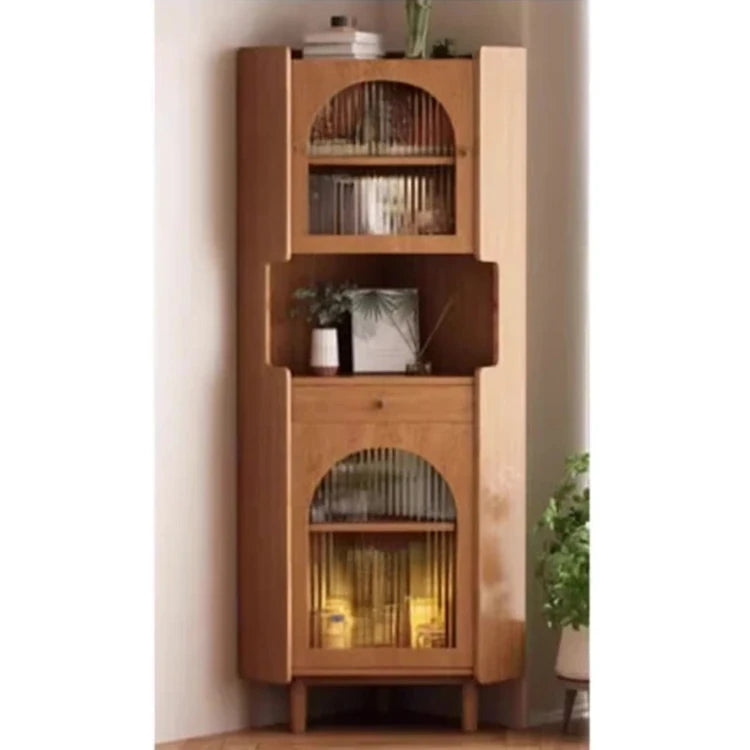 オーク材のスタイリッシュキャビネット|ガラス扉と銅パーツでおしゃれな収納空間を演出|シンプル&モダンデザイン fvp-4594