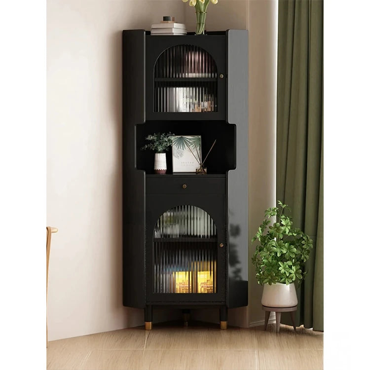 オーク材のスタイリッシュキャビネット|ガラス扉と銅パーツでおしゃれな収納空間を演出|シンプル&モダンデザイン fvp-4594