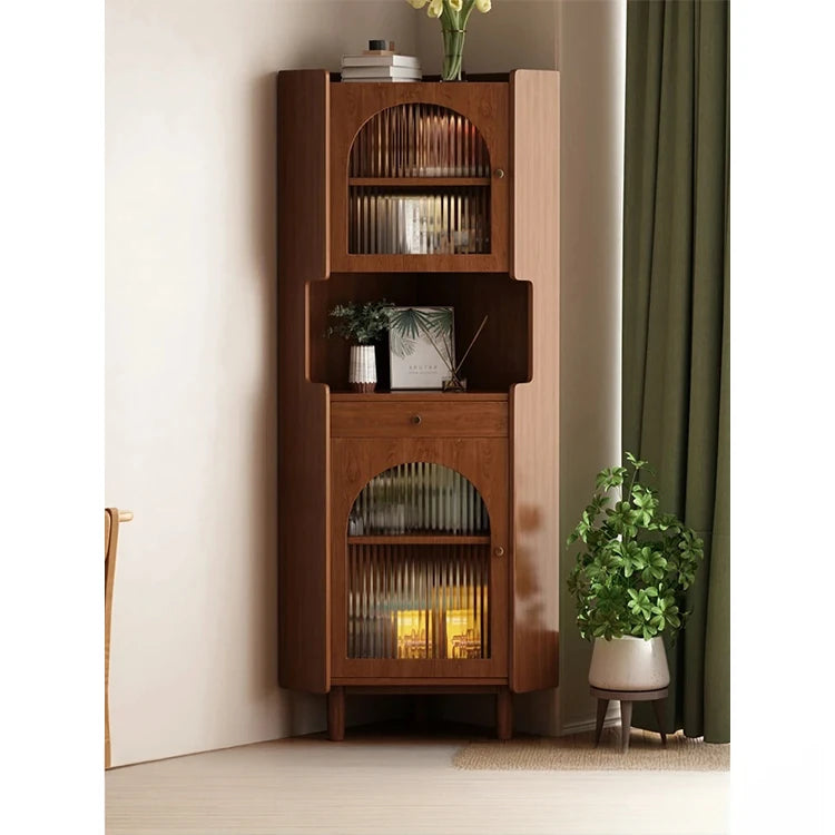 オーク材のスタイリッシュキャビネット|ガラス扉と銅パーツでおしゃれな収納空間を演出|シンプル&モダンデザイン fvp-4594