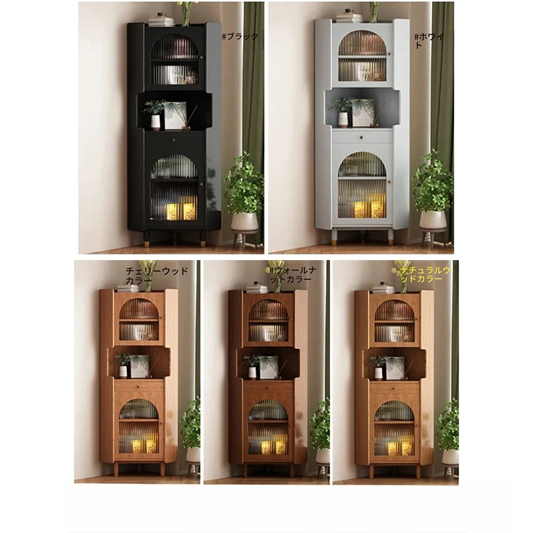 オーク材のスタイリッシュキャビネット|ガラス扉と銅パーツでおしゃれな収納空間を演出|シンプル&モダンデザイン fvp-4594