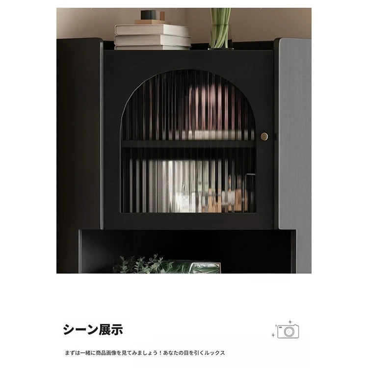 オーク材のスタイリッシュキャビネット|ガラス扉と銅パーツでおしゃれな収納空間を演出|シンプル&モダンデザイン fvp-4594