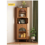 オーク材のスタイリッシュキャビネット|ガラス扉と銅パーツでおしゃれな収納空間を演出|シンプル&モダンデザイン fvp-4594