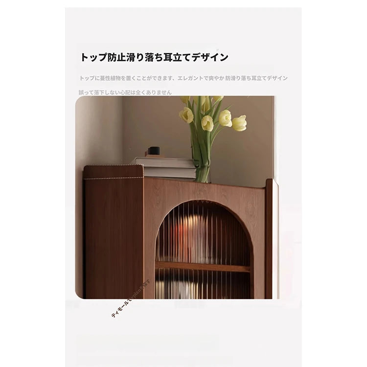 オーク材のスタイリッシュキャビネット|ガラス扉と銅パーツでおしゃれな収納空間を演出|シンプル&モダンデザイン fvp-4594