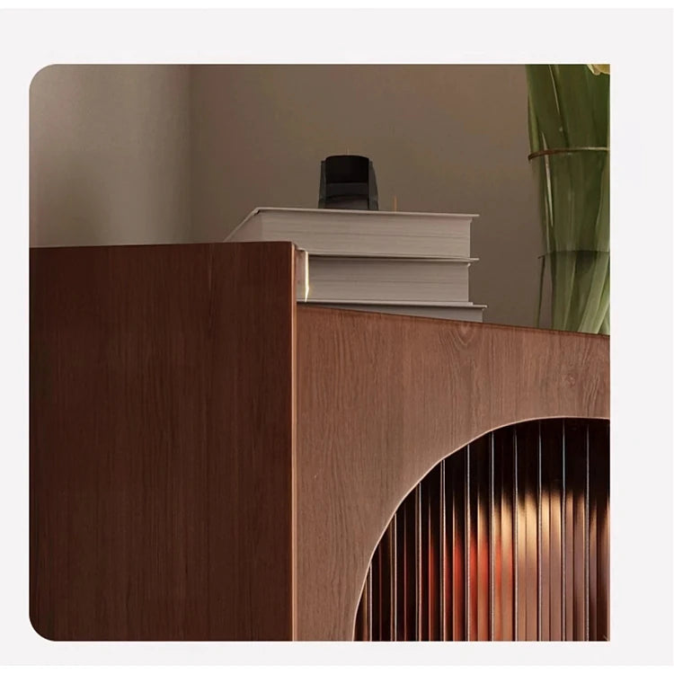 オーク材のスタイリッシュキャビネット|ガラス扉と銅パーツでおしゃれな収納空間を演出|シンプル&モダンデザイン fvp-4594