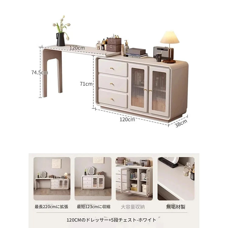 エレガントなガラス化粧台 | 収納力抜群!3つのキャビネット付き | モダンデザイン fvp-4597