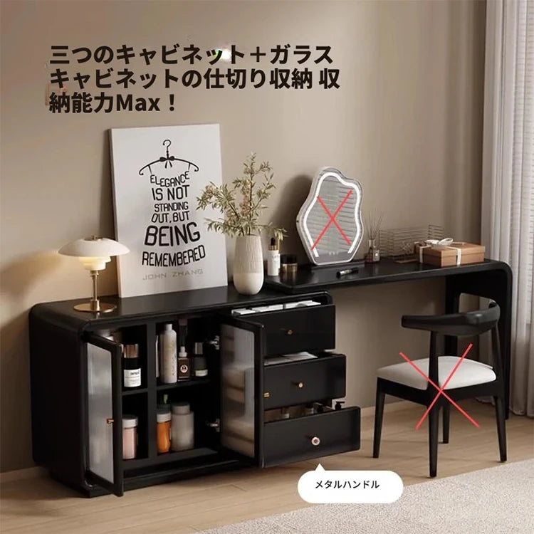 エレガントなガラス化粧台 | 収納力抜群!3つのキャビネット付き | モダンデザイン fvp-4597