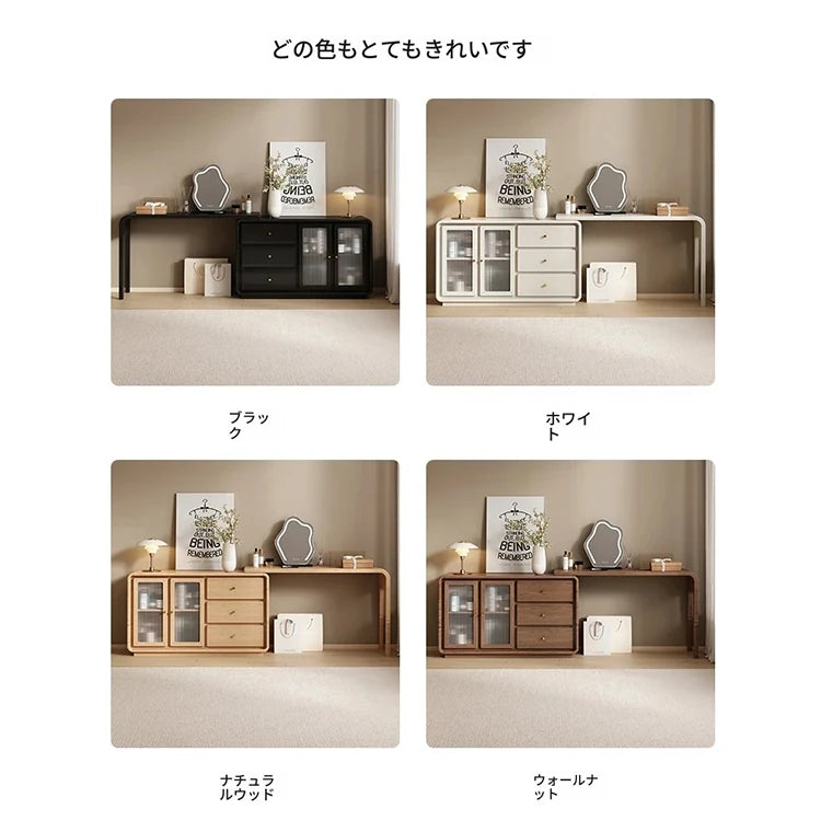 エレガントなガラス化粧台 | 収納力抜群!3つのキャビネット付き | モダンデザイン fvp-4597