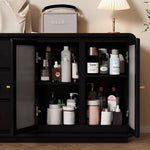 エレガントなガラス化粧台 | 収納力抜群!3つのキャビネット付き | モダンデザイン fvp-4597