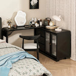 エレガントなガラス化粧台 | 収納力抜群!3つのキャビネット付き | モダンデザイン fvp-4597